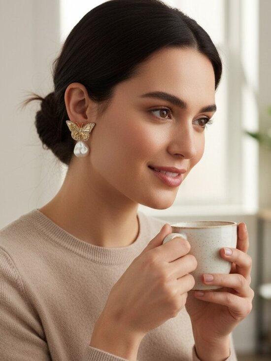 BaubleBar Jewelry - 🦋 SUGARFIX BaubleBar Butterfly Pearl Earrings NWT Gold Statement